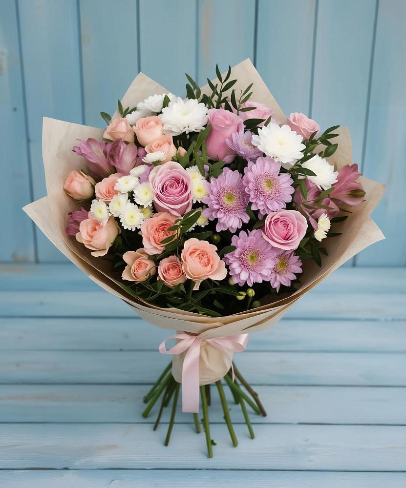 Букет цветов из: Хризантемы, Розы и Альстромерии в Лабытнангах