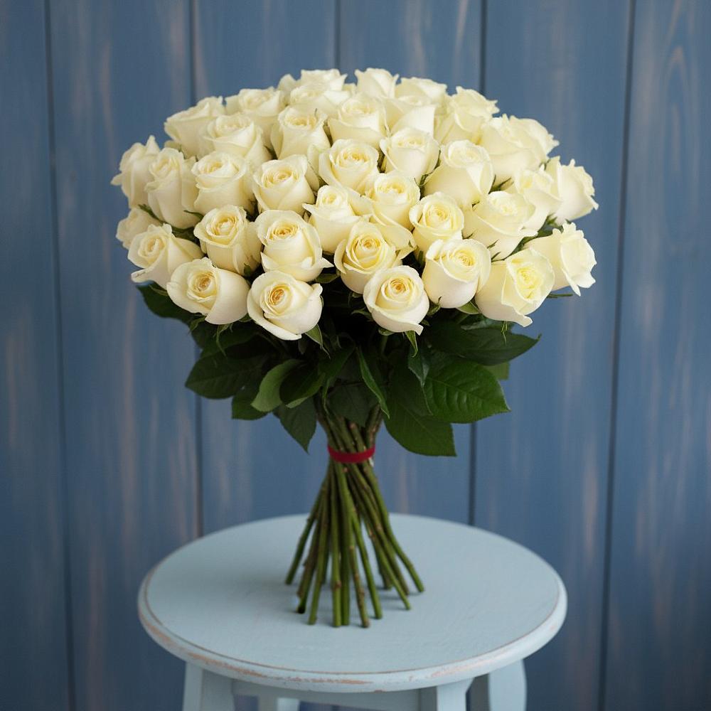 Букет 51 Белая роза Эдлесс Лав в Лабытнангах
