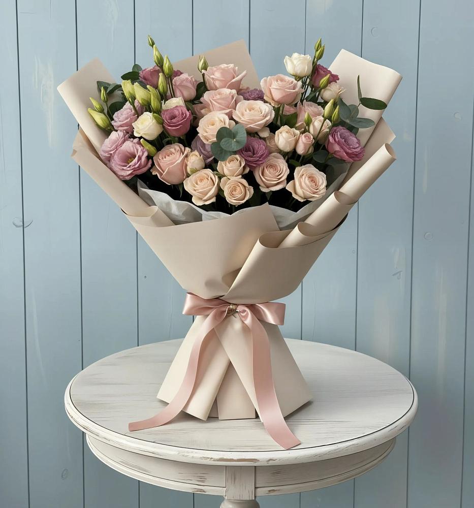 Букет цветов из: Розы и Лизиантусы в Лабытнангах